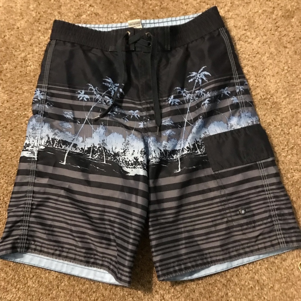 Gap, Bermuda, swim trunks, black, white, and gray Boys